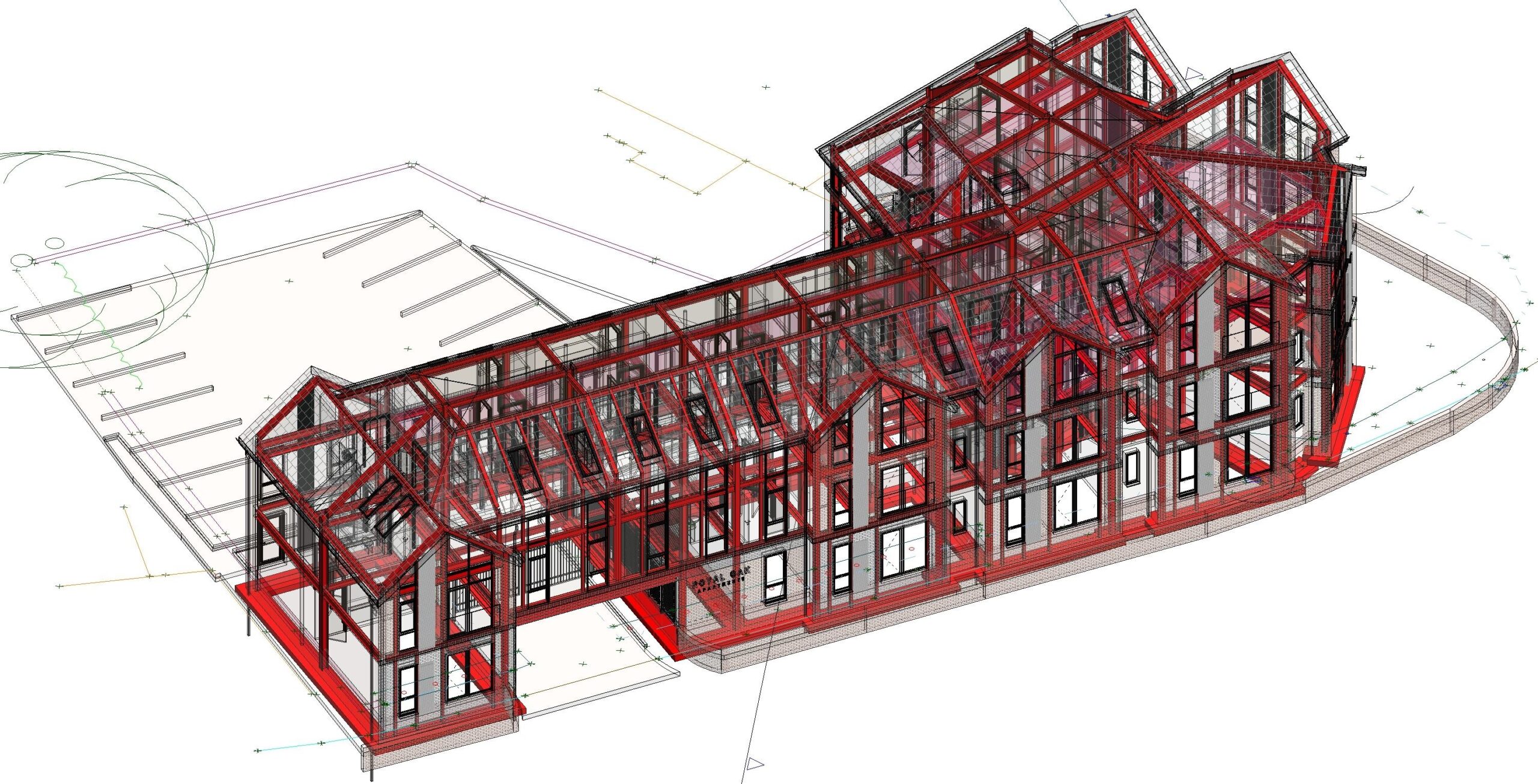 Isometric Steel Frame View integrated with Architectural BIM Model
